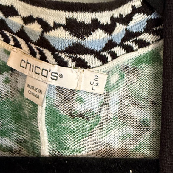 Chico's Short Sleeve Long Sweater Cardigan Blue Stripes size 2 - Picture 3 of 8